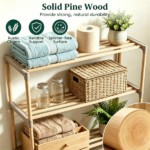 3-Tier Over Toilet Storage Shelf, Solid Pine Wood Bathroom Space-Saving Organizer Rack with Anti-Slip Feet, Tool-Free Assembly Above Toilet Shelving Unit - Image 5
