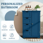 Navy blue, MDF with paint finish and melamine veneer, vertical stripes, 56*30*82.5cm, 4 drawers, 1 door, bathroom vanity - Image 9