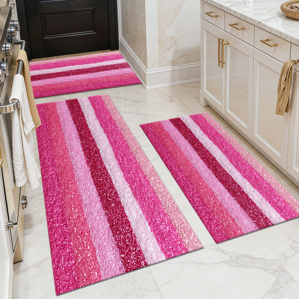 Three-piece kitchen rug set, non-slip and washable, abstract pattern kitchen hallway rug, soft and comfortable, suitable for sinks, floors, entrances, hallways and bathrooms.