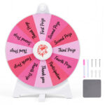 14-Slot Customizable Spinning Prize Wheel with Foldable Stand, Rewritable Tabletop Fortune Wheel - Pink