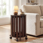4-Piece Stackable Nesting Stools Set with Lockable Rolling Base, Solid Rubber Wood Dining Stools for Extra Seating-Walnut - Image 2