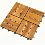 27 PCS Natural Acacia Wood Interlocking Deck Tiles, 12"×12" Waterproof Anti‑Slip Outdoor Flooring with PP Drainage Base for Patio Balcony Bathroom - Image 5