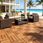 27 PCS Natural Acacia Wood Interlocking Deck Tiles, 12"×12" Waterproof Anti‑Slip Outdoor Flooring with PP Drainage Base for Patio Balcony Bathroom - Image 6