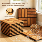 27 PCS Natural Acacia Wood Interlocking Deck Tiles, 12"×12" Waterproof Anti‑Slip Outdoor Flooring with PP Drainage Base for Patio Balcony Bathroom - Image 7