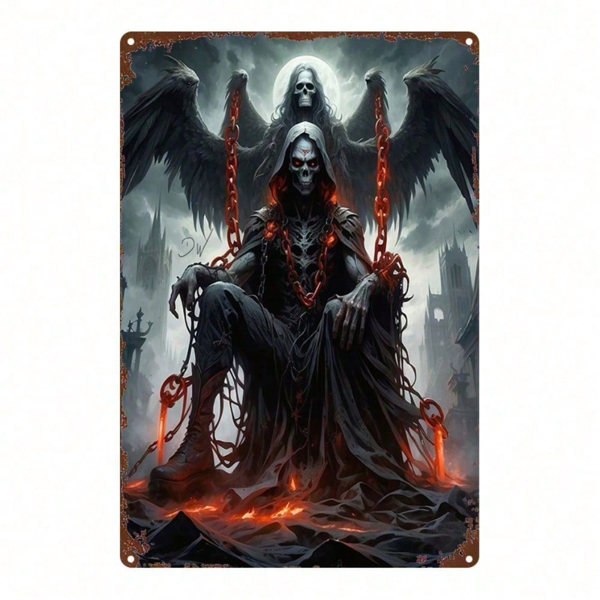 7344ed5c-be72-4405-9b0a-6e609f7e2b5a.png CIFbuy 1pc Dark Angel Metal Sign, 2D Flat Fire Of Hell Painting Wall Art, Durable Decor Plaque For Bar Bedroom Restaurant Kitchen Home TikTok, TikTok, Self-pickup Logiopics - Image 1