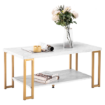 Same Code 35647920 (106 x 50 x 48cm) Simple Double-layer Golden Iron Pipe Marble PVC Coffee Table Rectangular - Image 2