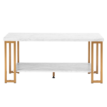 Same Code 35647920 (106 x 50 x 48cm) Simple Double-layer Golden Iron Pipe Marble PVC Coffee Table Rectangular - Image 4