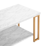 Same Code 35647920 (106 x 50 x 48cm) Simple Double-layer Golden Iron Pipe Marble PVC Coffee Table Rectangular - Image 5