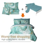 Green Marble Comforter Set 8 Piece Turquoise Chic Girly Gold Marble Bed in A Bag Twin Size Complete Set Modern Abstract Marble Bedding for Kids Girls Women (Twin) - Image 4