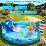 74 " Inflatable Marine Spray Pool with Shark Slide & Lighthouse Sprinkler, Kids Water Play Center for Backyard - Image 11