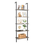 5-Shelf Wood Ladder Bookcase with Metal Frame, Industrial 5-Tier Modern Ladder Shelf Wood Shelves,Gray - Image 9
