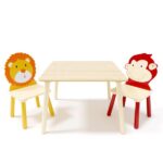 Kids Table and 2 Chairs Set, 3 Pieces Toddler Table and Chair Set, Wooden Activity Play Table Set (Lion&Monkey)-Does not support self pick up - Image 13