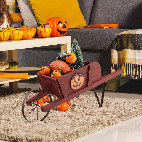 2 In 1 Wheelbarrow Planter Wooden Wagon Planter with 9 Magnetic Accessories for Garden Yard