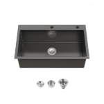 Stainless Steel Kitchen Sink, 32″x19″ Single Bowl, Overmount Handmade Sink in Black, with US Standard Drain and Hook[Unable ship on weekends, TK/TEMU only for pickup, only TX10643 warehouse supports GOFO]