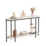 Same Code 40085878 Console Table 2 Tier Narrow Entryway Table with Storage Shelves Faux Marble Narrow Table for Living Bedroom Hallway Office Easy Assembly, Black & White - Image 3