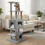 64" Light Gray Cat Tower with Plush Perches & 3 Dangling Balls, Jute Scratching Posts & Anti-Tipping Device for Multi-Cat Households - Image 3
