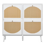 2 rows of 4 dump buckets with high-leg arched rattan shoe cabinet, particle board + plastic rattan, 105*24*98cm, white frame + original wood rattan surface + white high legs - Image 2