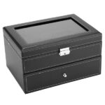 Watch Box 20 Mens Case Glass Top Display Organizer Lockable Black - Image 3