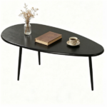 Black Stylish Irregular Shape Coffee Table, Heavy-Duty Metal Base Oval Sofa Side Table, Multifunctional Decor Center Table for Home Living Room - Image 2