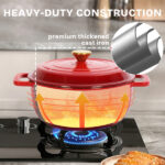 Cast iron 5QT cooking pot - Gradient red - Includes two silicone gloves - Enamel pot - Image 9