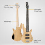 Full Size GIB 6 String H-H Pickup Electric Bass Guitar Bag Strap Pick Connector Wrench Tool Burlywood - Image 6