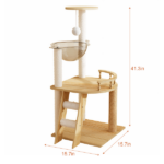 41.3" Modern Cat Tower, Wood Cat Tree Tower for Indoor Cats, Cat Treewith Sisal-Covered Scratching Posts and Top Perch, Cat Condo with Acrylic Hammock for Small Large Cats - Image 3