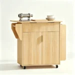 Do Not Sale on Amazon 2-Door 1-Drawer Grille Food Cart Gold-Plated Aluminum Alloy Door Handles Vacuum-Formed Door Panels Rubberwood Countertop MDF sideboard 31.5*26.69*35.04in Oak - Image 2