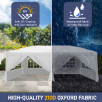 10'x20' Instant Pop Up Canopy Tent White, 6 Side Panels 2 Doors 4 Mesh Windows, 28/22mm Powder Coated Steel Frame, 10x20mm Crossbar, 210D Oxford Outdoor Folding Tent with Carry Bag, No Sandbags - Image 5