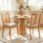 2 Pack Rubber Wood Dining Chairs, PVC Woven Rattan Back Side Chairs with Padded Fabric Seat, Ergonomic Armless Kitchen Chairs Supports 380LBS Each - Image 8