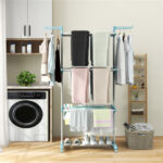 Blue 4-Tier Foldable Clothes Drying Rack with Wheels, Heavy Duty Metal Laundry Hanger Stand for Indoor Outdoor Use - Image 10