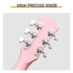 Pink 41-inch Dreadnought barrel-shaped cutaway acoustic guitar with pick, strings, capo, gig bag, tuner, wrench tool, and shoulder strap - Image 6