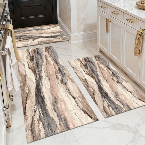 Three-piece kitchen rug set, non-slip and washable, abstract pattern kitchen hallway rug, soft and comfortable, suitable for sinks, floors, entrances, hallways and bathrooms.