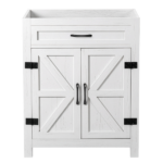 Washed white particleboard with melamine veneer, barn double door with U-shaped internal shelves, washbasin cabinet, 76*47*91cm (30 inches) - Image 2