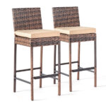 Set of 2 Patio Wicker Barstools, Outdoor Bar Height Chairs with Seat Cushions & Footrests for Patio Porch Backyard Living Room Balcony, Brown Gradient Rattan & Beige Cushion - Image 24