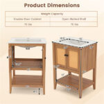 2-Door Rattan Bathroom Vanity, Acacia Wood Cabinet with Ceramic Sink (White + Natural)​ - Image 4