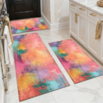 Three-piece kitchen rug set, non-slip and washable, abstract pattern kitchen hallway rug, soft and comfortable, suitable for sinks, floors, entrances, hallways and bathrooms.