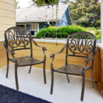 Set of 2 Cast Aluminum Patio Dining Chairs, Stackable Outdoor Bistro Chairs with Armrests for Balcony Backyard Garden Deck, Antique Bronze (Without Cushions) - Image 8
