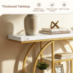 41 Inch Console Table with 3 Tier Open Shelves, Modern Entryway Sofa Table with O-Shaped Metal Frame for Living Room Hallway - White - Image 9