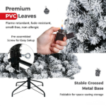6 FT Snow Flocked Artificial Christmas Tree with 600 Branch Tips, Hinged PVC Xmas Tree Foldable Metal Stand Flame Retardant for Home Office Holiday Party Decor White Green - Image 4