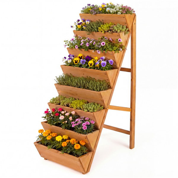 8-Tier Vertical Raised Garden Bed, 40" x 24" x 59" Fir Wood Ladder Planter Stand for Vegetables Herbs Flowers