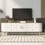 Modern TV Stand for TVs up to 80 Inches, Entertainment Center with 4 Drawers and 1 Cabinet, Wood TV Console Table with Metal Legs and Handles for Living room - Image 2