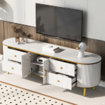 Modern TV Stand for TVs up to 80 Inches, Entertainment Center with 4 Drawers and 1 Cabinet, Wood TV Console Table with Metal Legs and Handles for Living room - Image 3