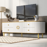 Modern TV Stand for TVs up to 80 Inches, Entertainment Center with 4 Drawers and 1 Cabinet, Wood TV Console Table with Metal Legs and Handles for Living room - Image 4