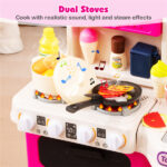 Pink Kids Corner Play Kitchen with Realistic Sounds, Lights & Steam, 95PCS Accessories Pretend Cooking Set for Ages 3+ - Image 5