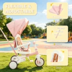 Pink 7-in-1 Toddler Tricycle Stroller – for 1-5 Years Old, Adjustable Push Handle, Rotatable Seat, Detachable Canopy - Image 4