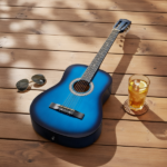 Blue 38-inch Round Acoustic Guitar with Picks, Strings, Capo, Case, Tuner, and Strap - Image 13