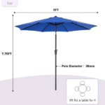 9FT Outdoor Patio Umbrella Market Table Polyester Fabric Canopy Iron Frame 8 Ribs UV Protection Waterproof Shipment from Walmart - Image 2