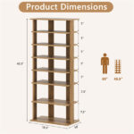 7-Tier Double-Row Shoe Rack with Adjustable Shelves, Anti-Tipping Narrow Storage Rack for Entryway Closet-Natural - Image 4