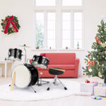 14"x10" 3-Pieces Junior Kids Drum Set Kit Pedal Drum Stick Wrench Drum Stool Black - Image 13