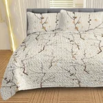 3 pcs Cherry Blossom Quilted Bedspread Set, Beige Floral Branch Print Quilt Set, Lightweight Reversible Coverlet with Pillow Shams, Japanese Sakura Bedding for Bedroom Decor temu can only be self-picked up - Image 2